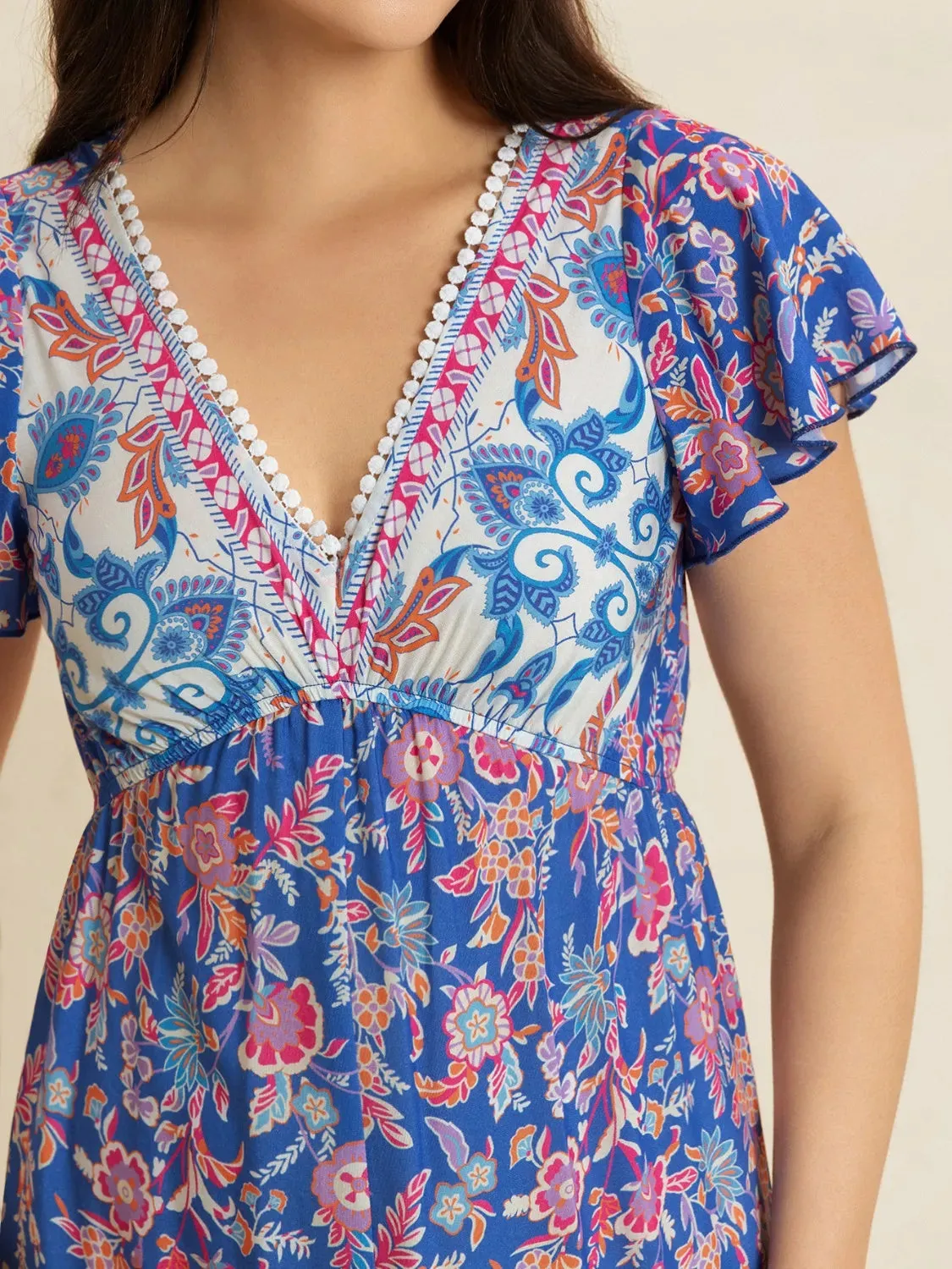 Printed V-Neck Wide Leg Jumpsuit