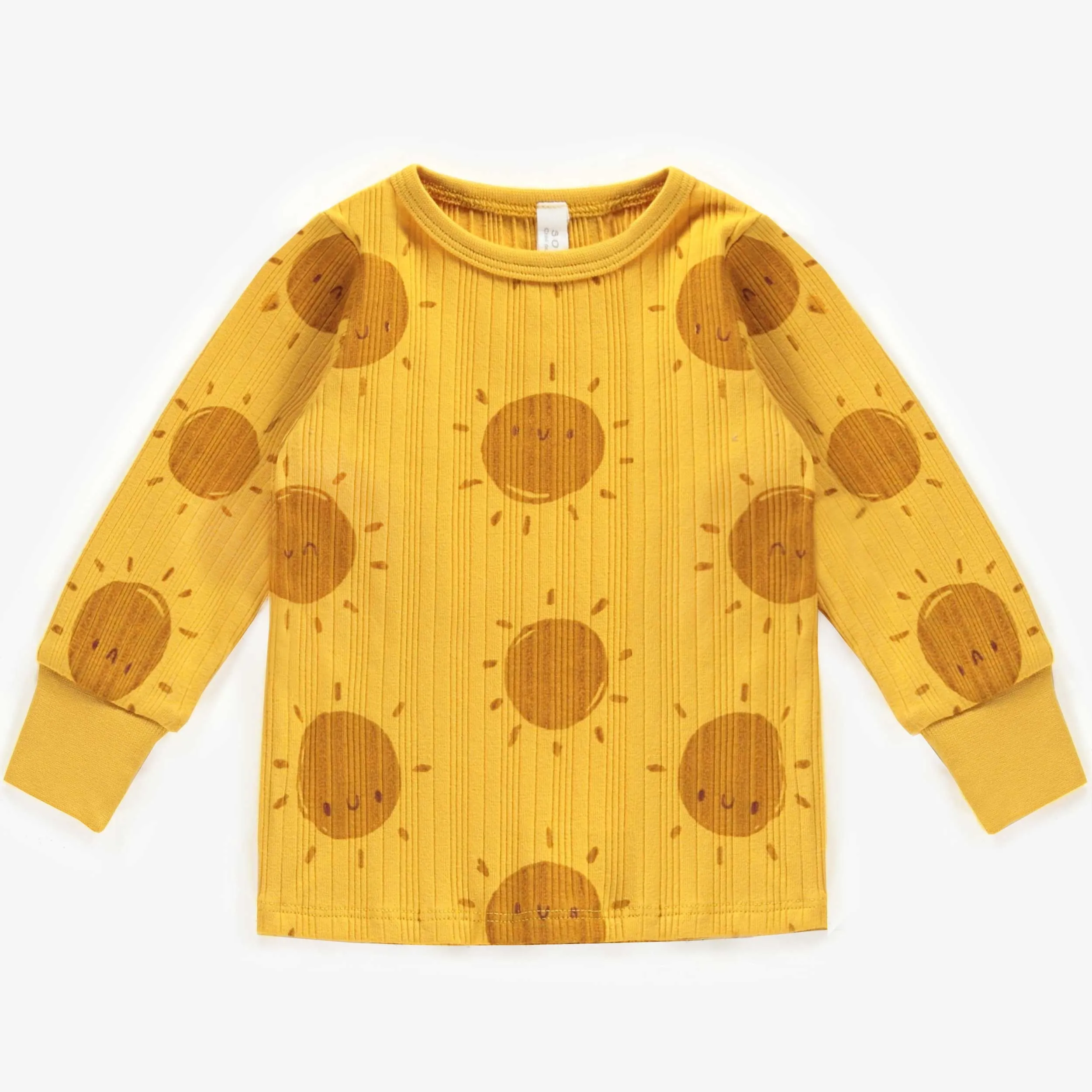 Pyjama deux-pièces jaune à motifs coton, naissance || Yellow patterned two-piece pajamas in cotton, newborn