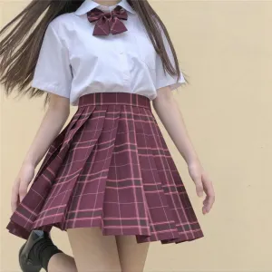 "JK RED PLAID PLEATED" SKIRT / TIE N073010