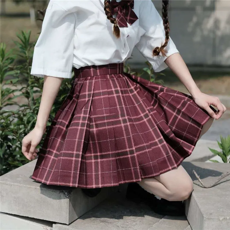 "JK RED PLAID PLEATED" SKIRT / TIE N073010