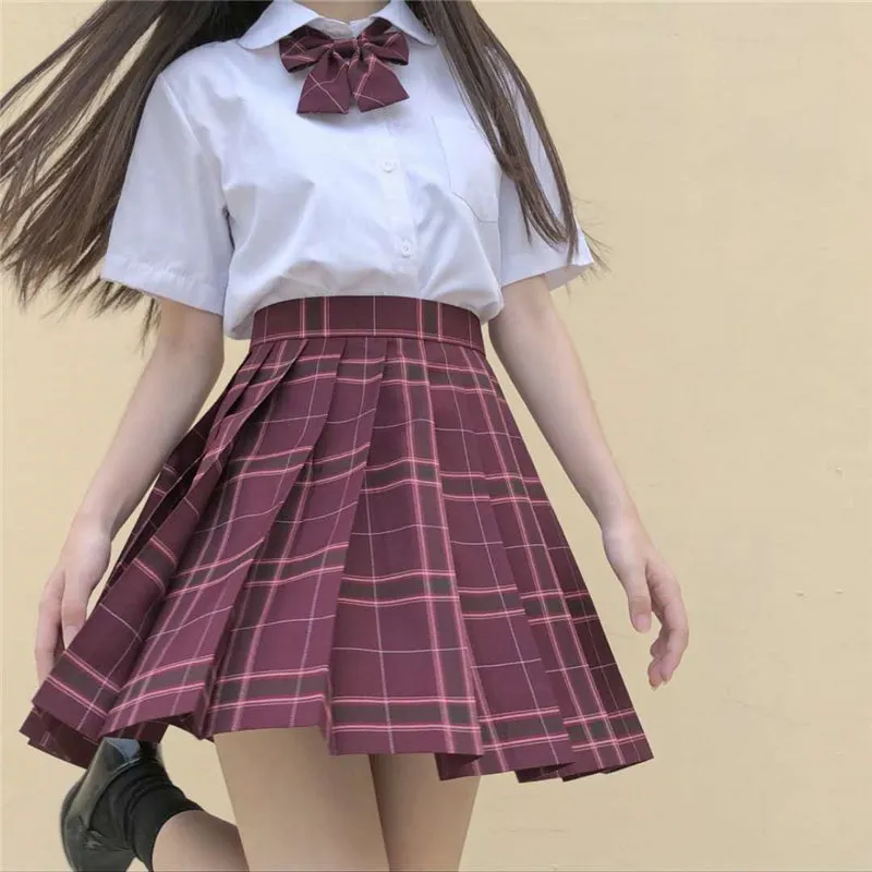 "JK RED PLAID PLEATED" SKIRT / TIE N073010