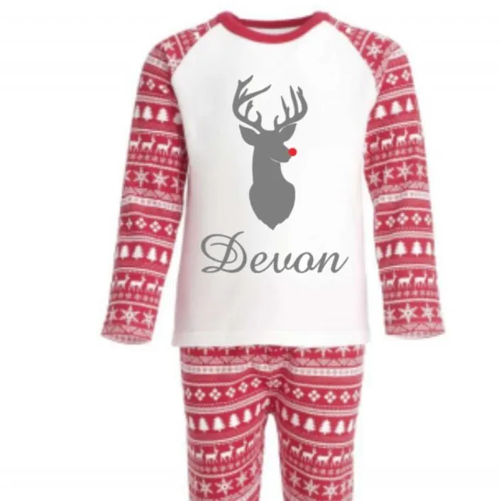 Red Christmas Inspired Design Pajamas Set - Why not Personalise me!