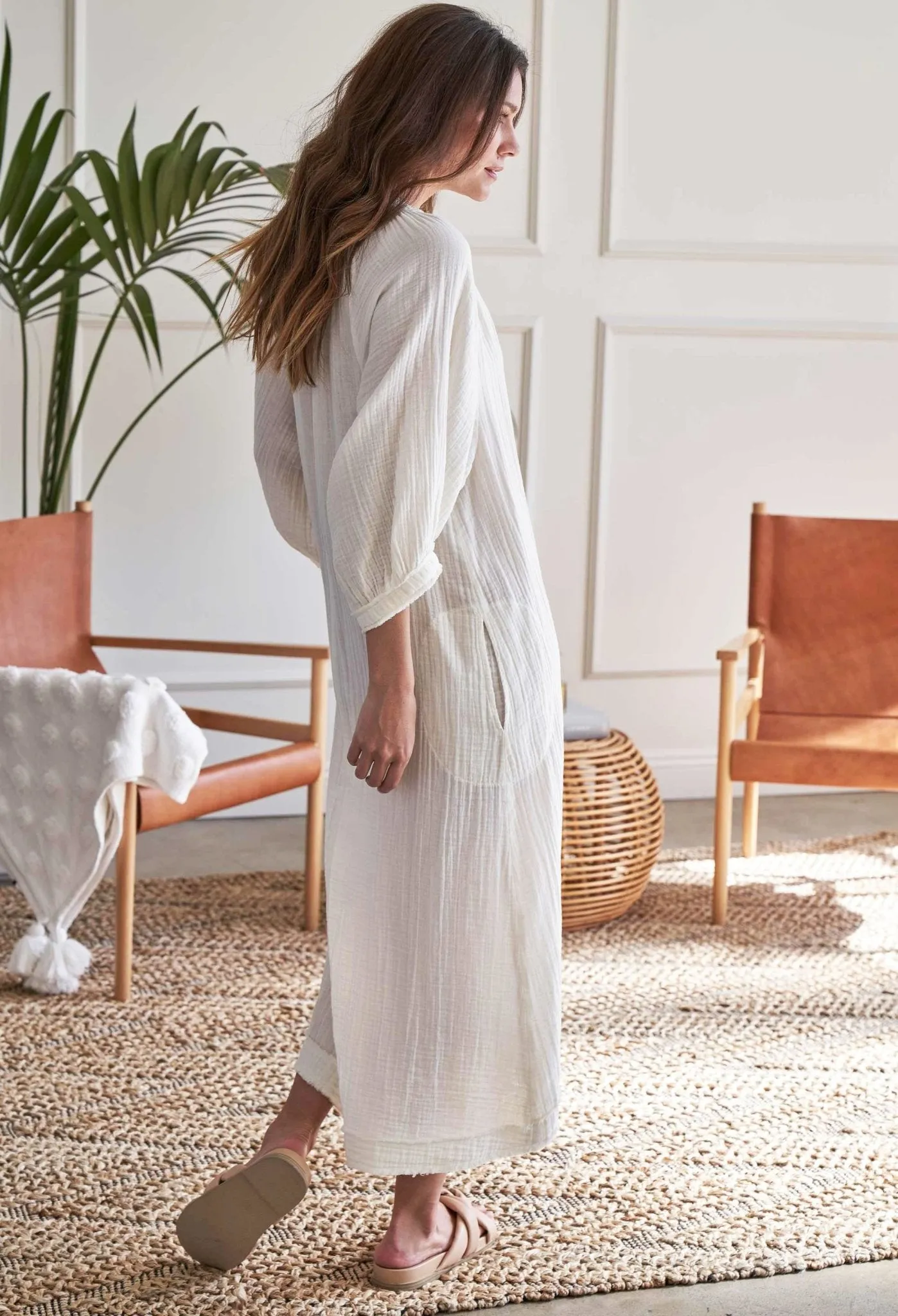rehOMe - Ivory Gauze Dress with Pockets