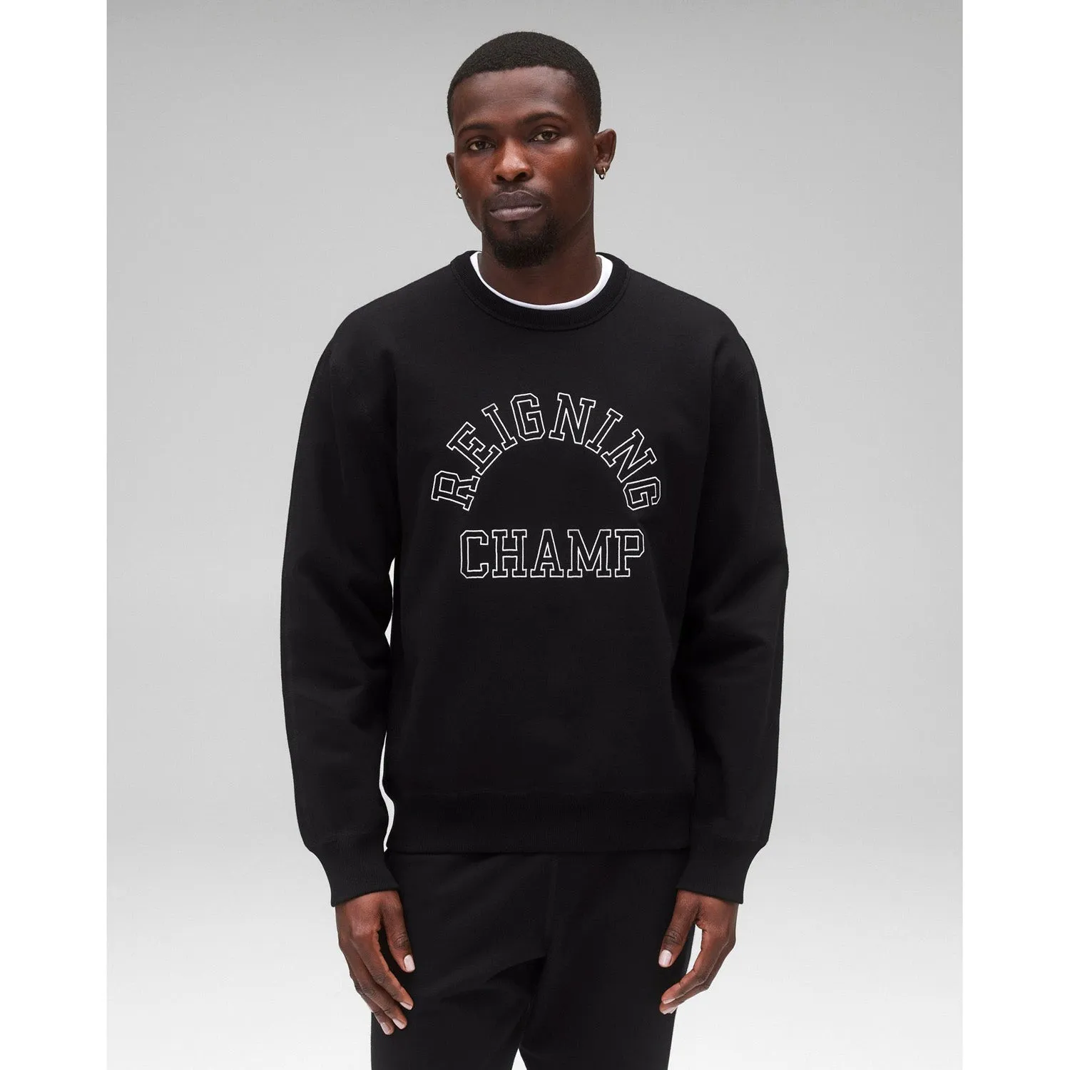 Reigning Champ Men Midweight Terry Arch Logo Crewneck Black White RC-3439-BLW