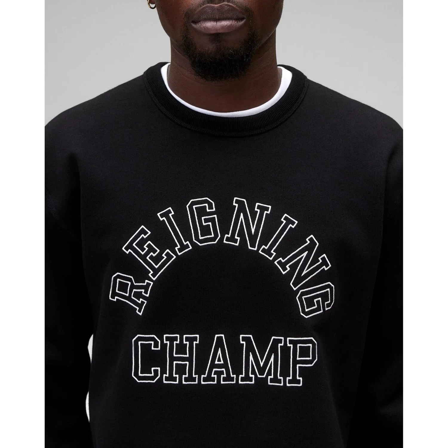Reigning Champ Men Midweight Terry Arch Logo Crewneck Black White RC-3439-BLW