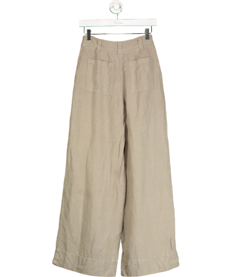 REISS Beige Linen Wide Leg Garment Dyed Trousers UK 4