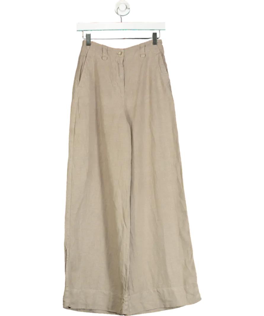 REISS Beige Linen Wide Leg Garment Dyed Trousers UK 4