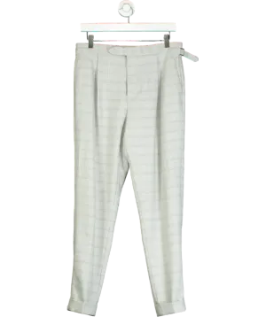 REISS Grey Slim Fit Prince Of Wales Rolled Hem Trousers W30