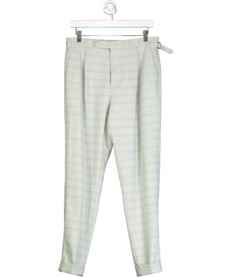REISS Grey Slim Fit Prince Of Wales Rolled Hem Trousers W30