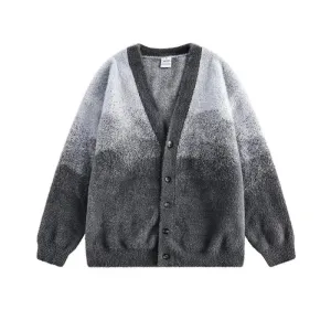 Retro Gradient Plush V-neck Cardigan Sweater