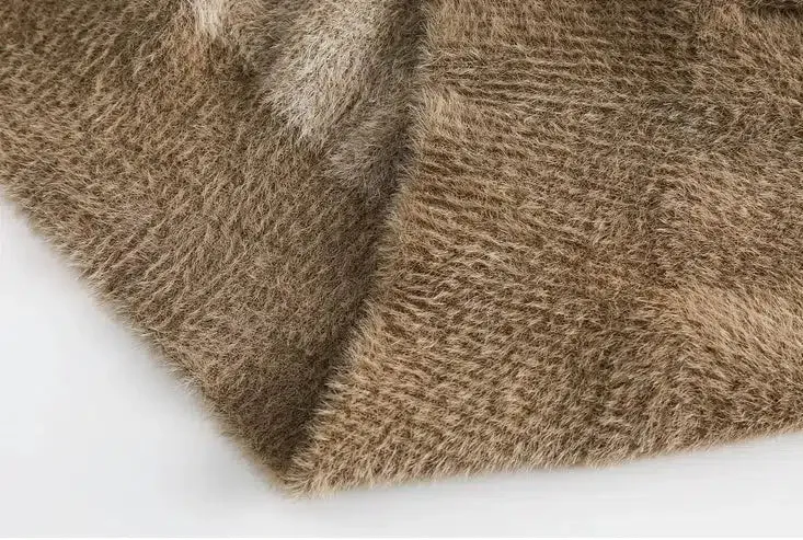 Retro Gradient Plush V-neck Cardigan Sweater