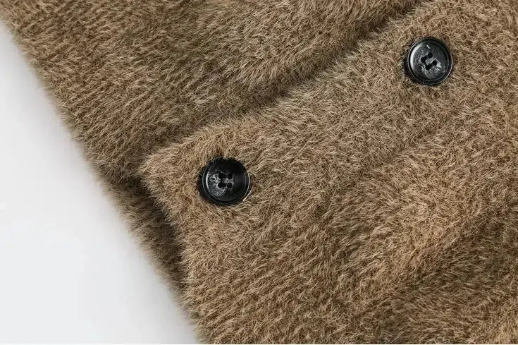 Retro Gradient Plush V-neck Cardigan Sweater