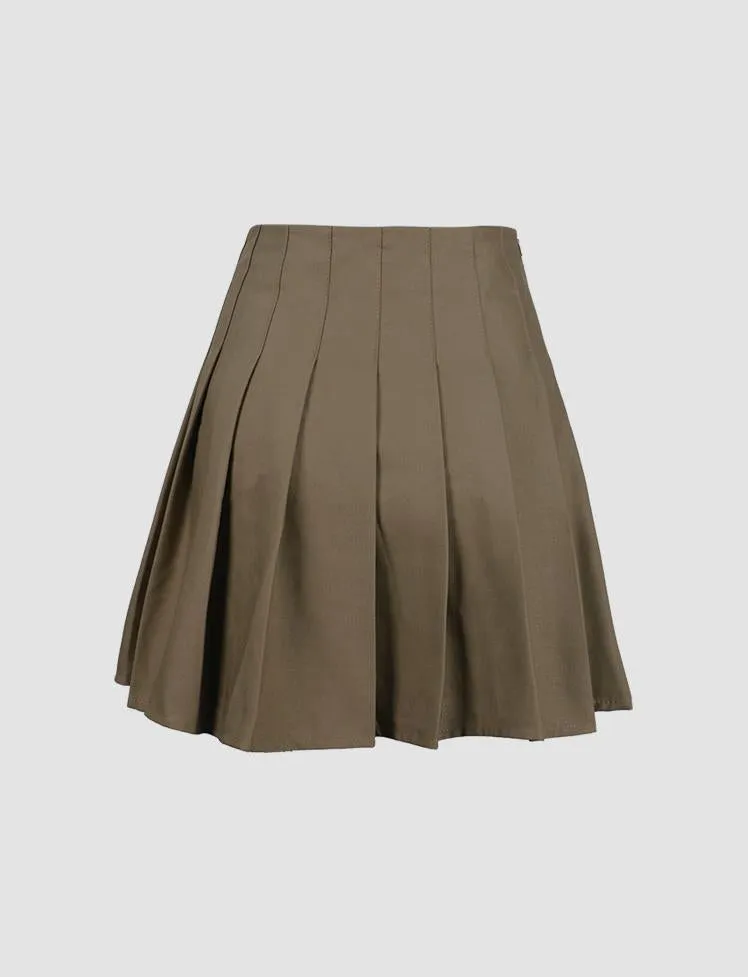 Retro Khaki Pleated Mini Skirts