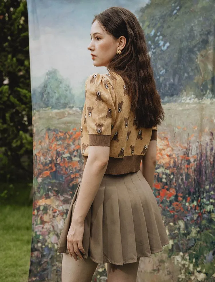 Retro Khaki Pleated Mini Skirts