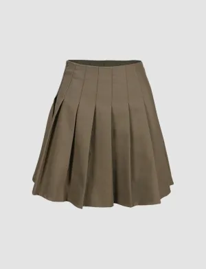 Retro Khaki Pleated Mini Skirts