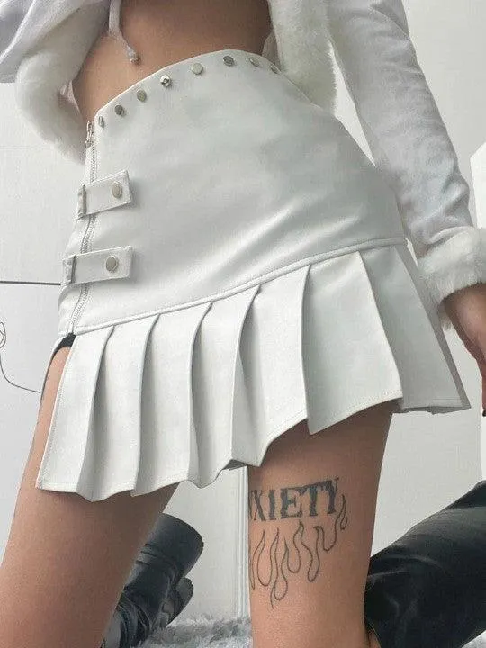 Retro Leather Pleated Skirt