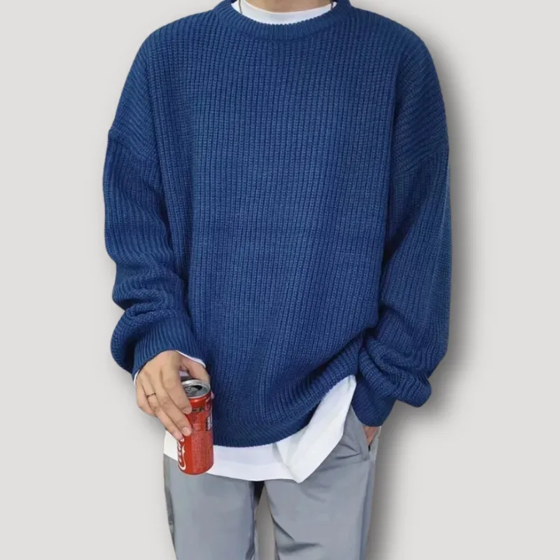 Rib Gebreide Trui - Ronde hals - Wollen Heren Sweater