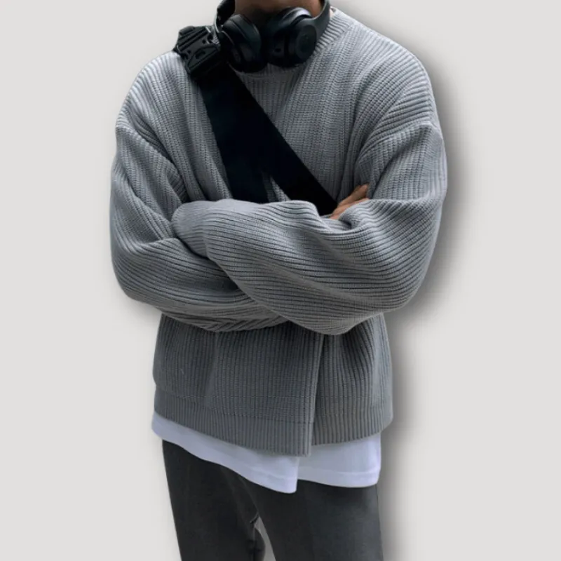 Rib Gebreide Trui - Ronde hals - Wollen Heren Sweater