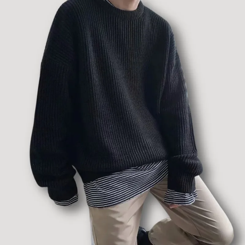 Rib Gebreide Trui - Ronde hals - Wollen Heren Sweater