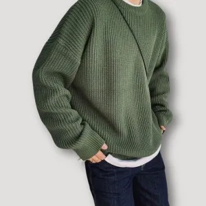 Rib Gebreide Trui - Ronde hals - Wollen Heren Sweater