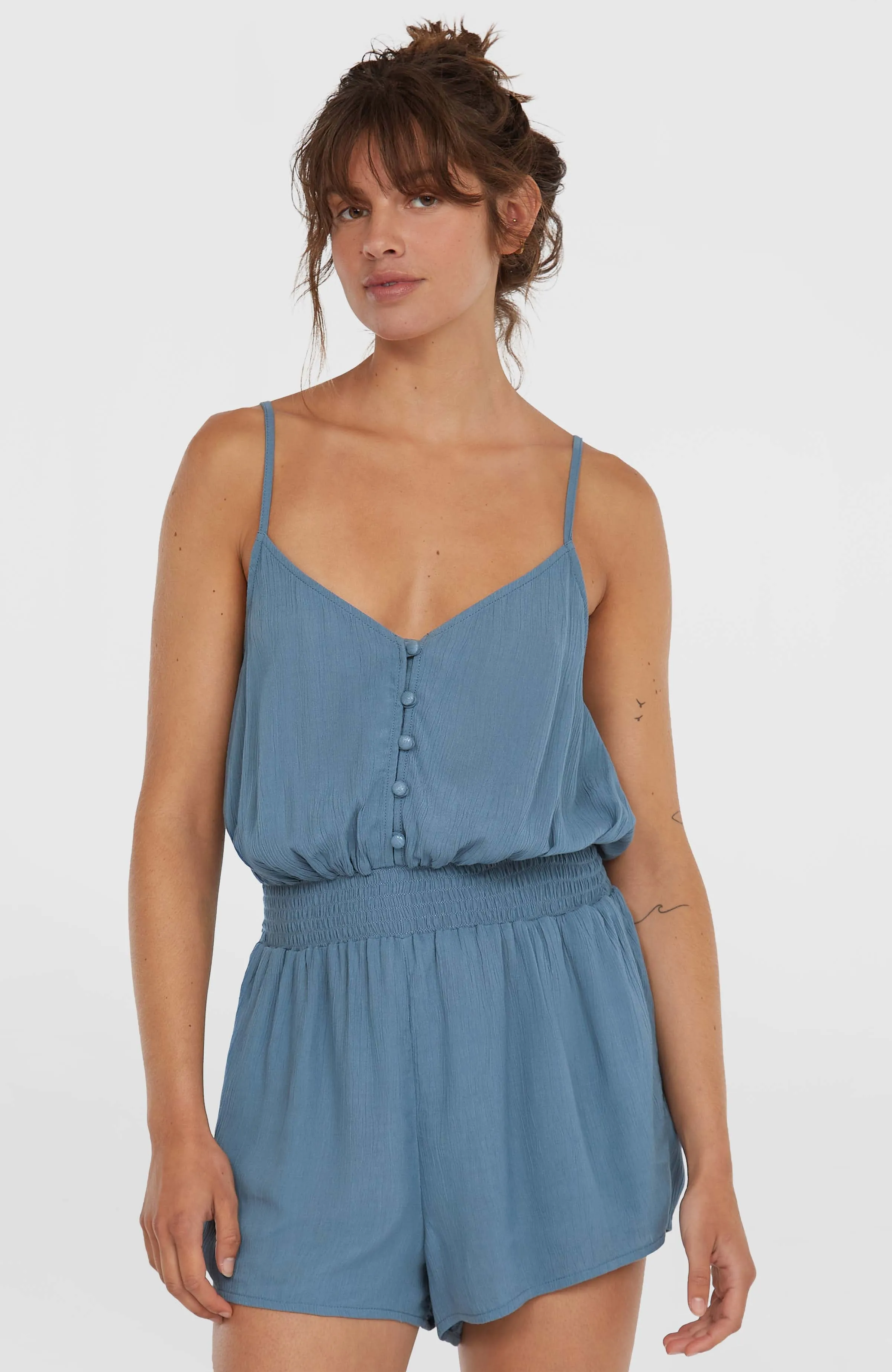 Romper mit Knöpfen und schmalen Trägern | Copen Blue