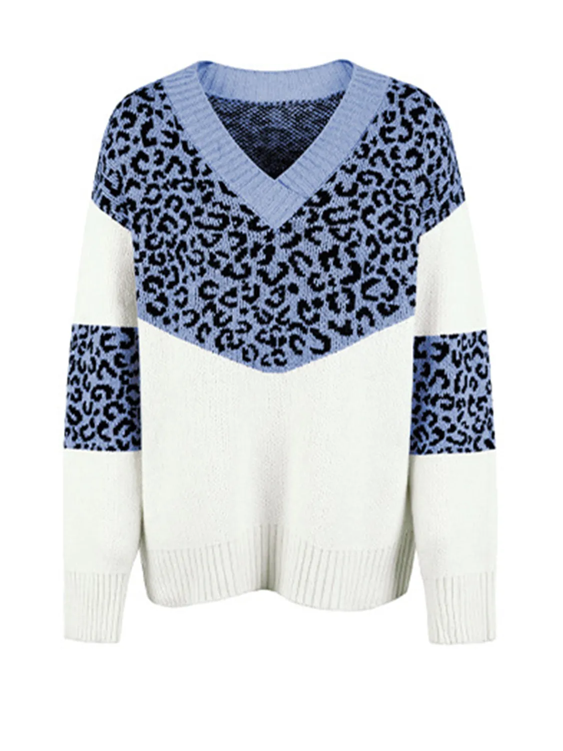 Rosaline Leopard V-Neck Dropped Shoulder Sweater