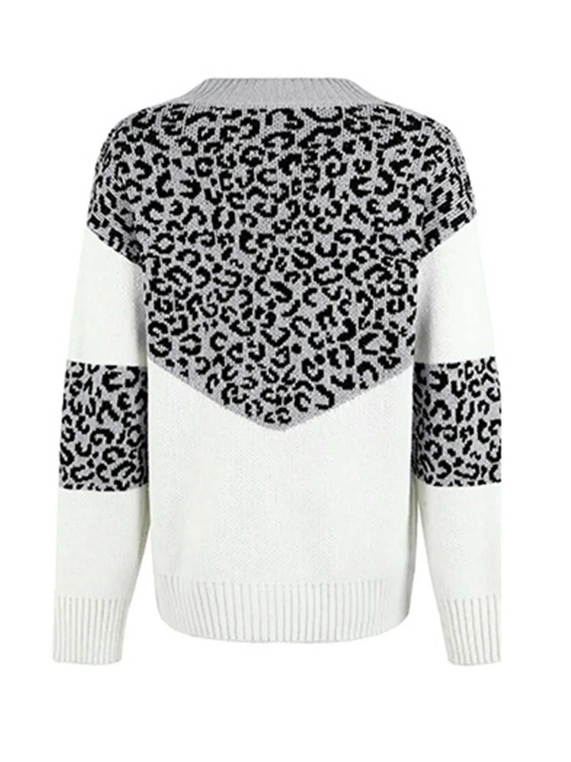 Rosaline Leopard V-Neck Dropped Shoulder Sweater