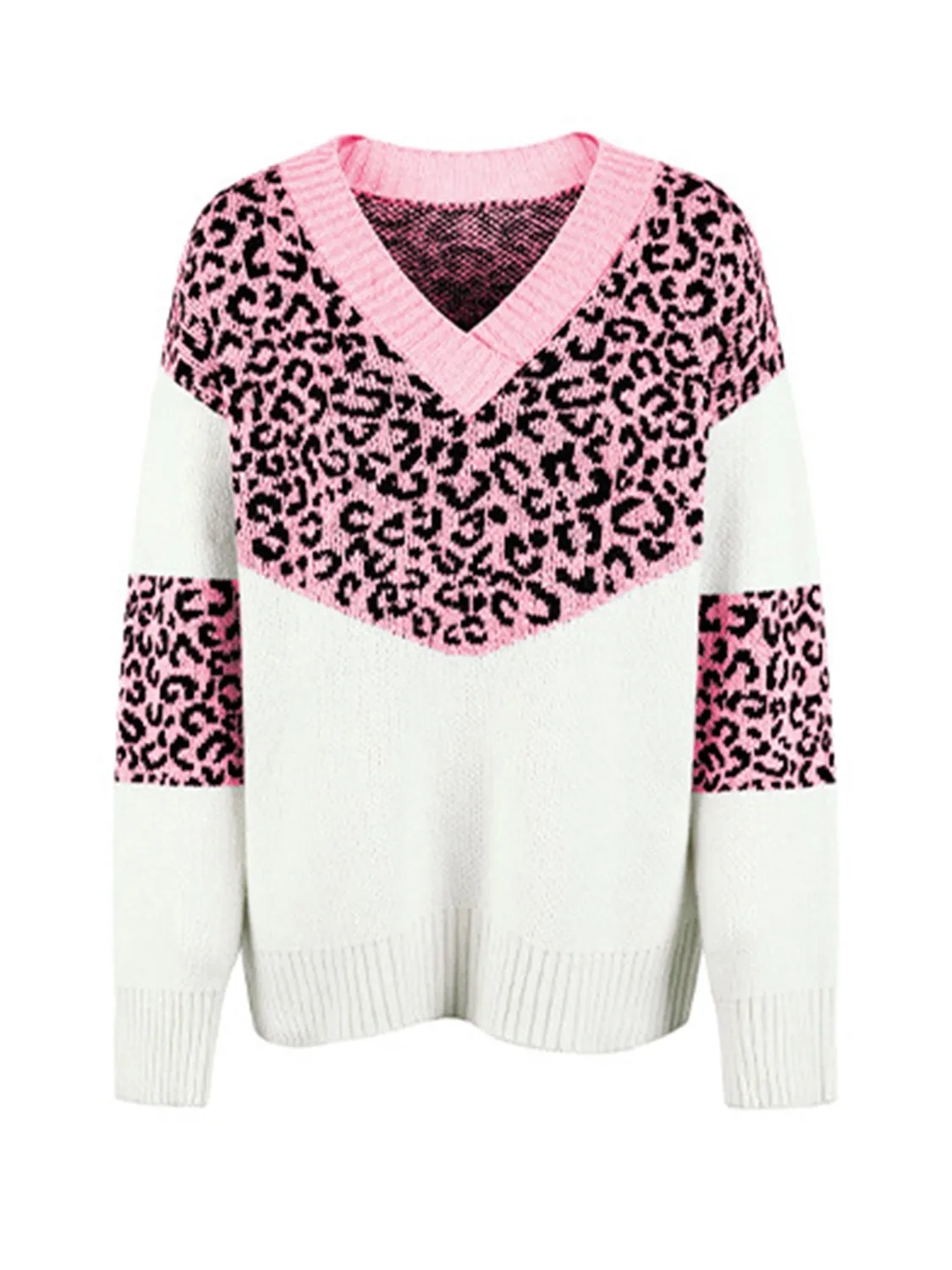 Rosaline Leopard V-Neck Dropped Shoulder Sweater