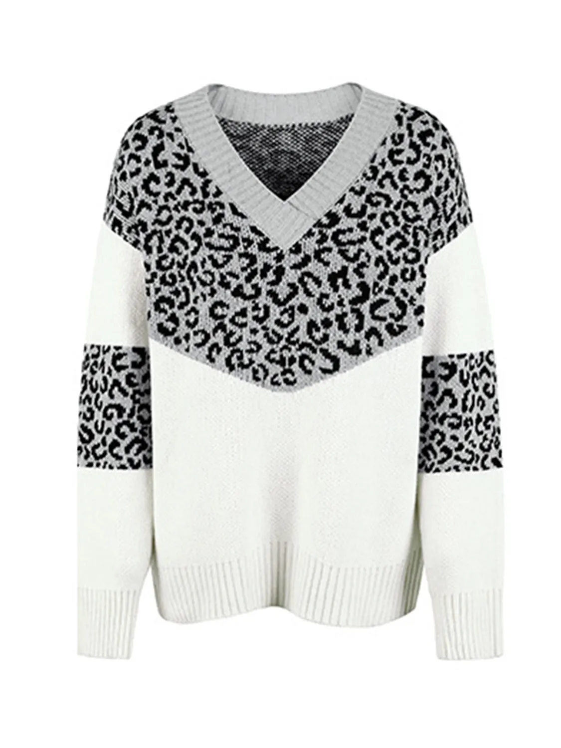 Rosaline Leopard V-Neck Dropped Shoulder Sweater