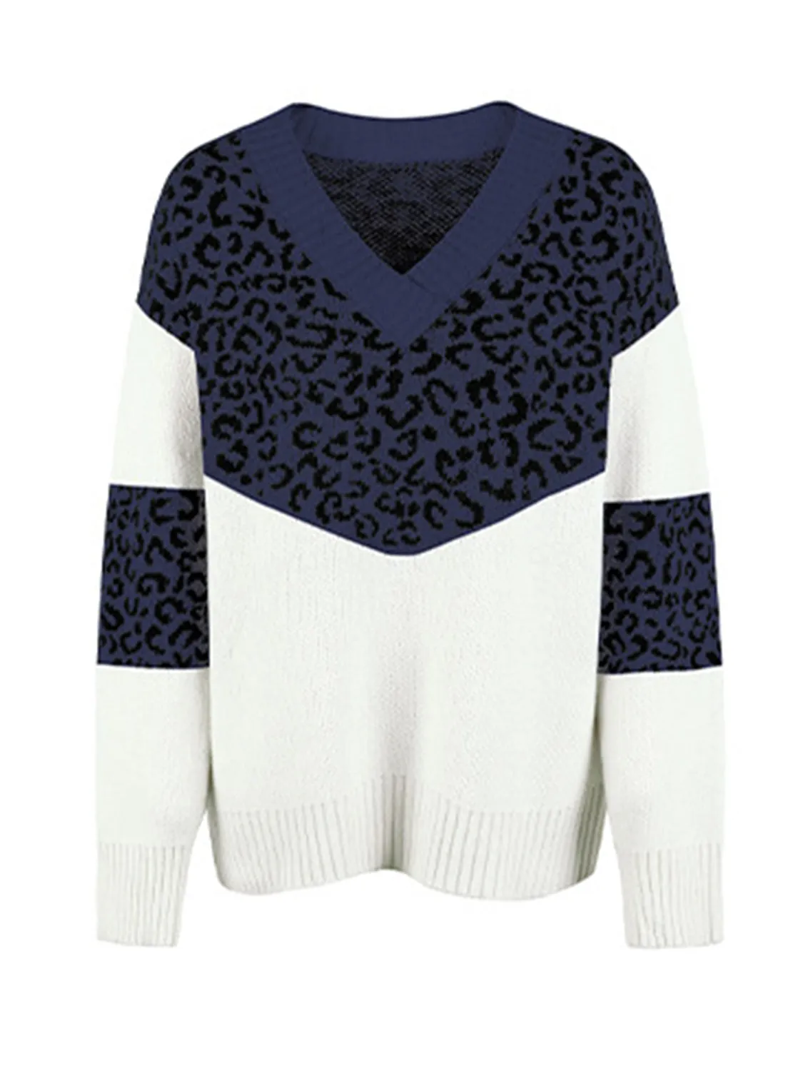 Rosaline Leopard V-Neck Dropped Shoulder Sweater
