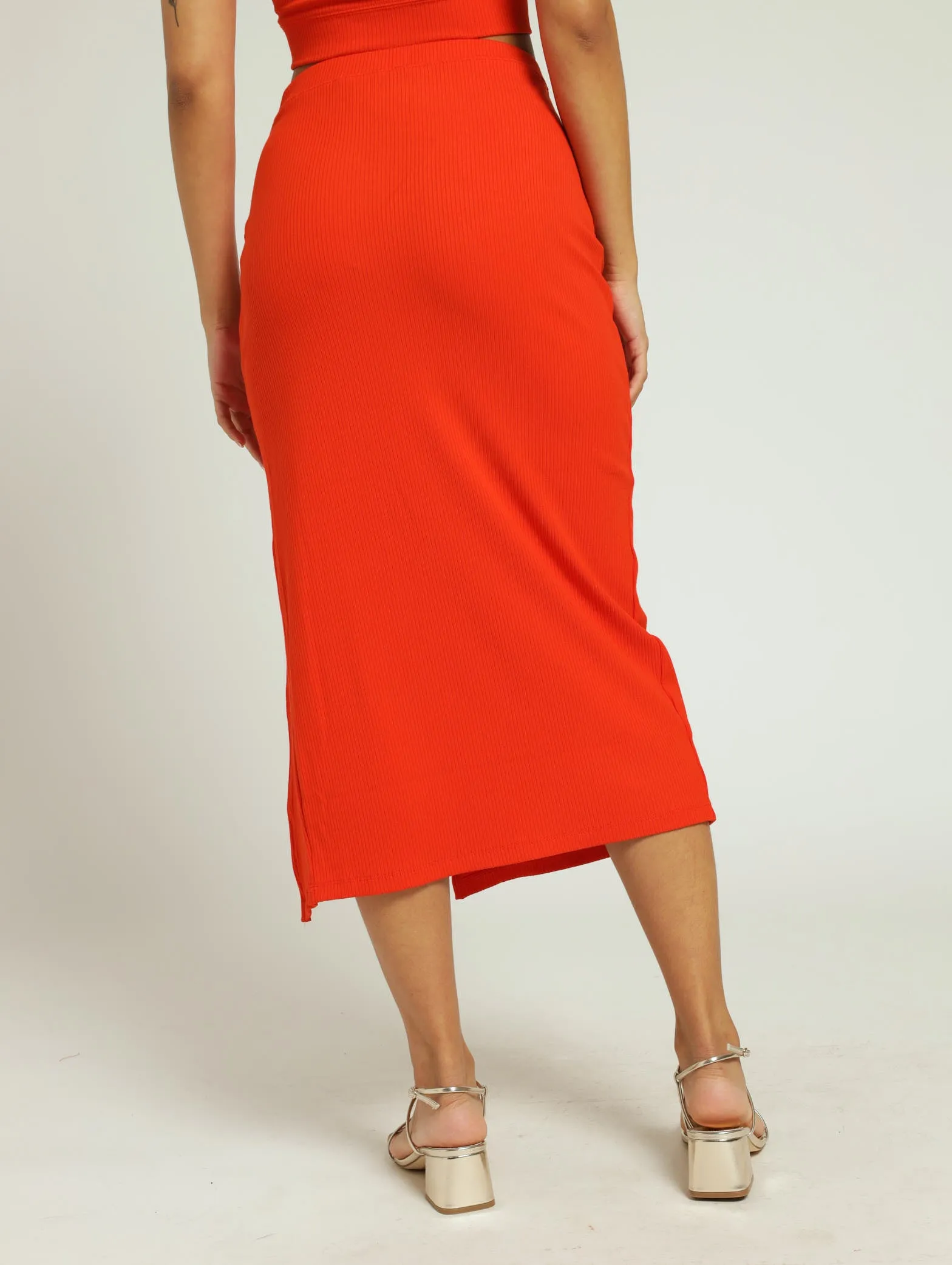 Sadie Bodycon Skirt With Rose - Tangerine