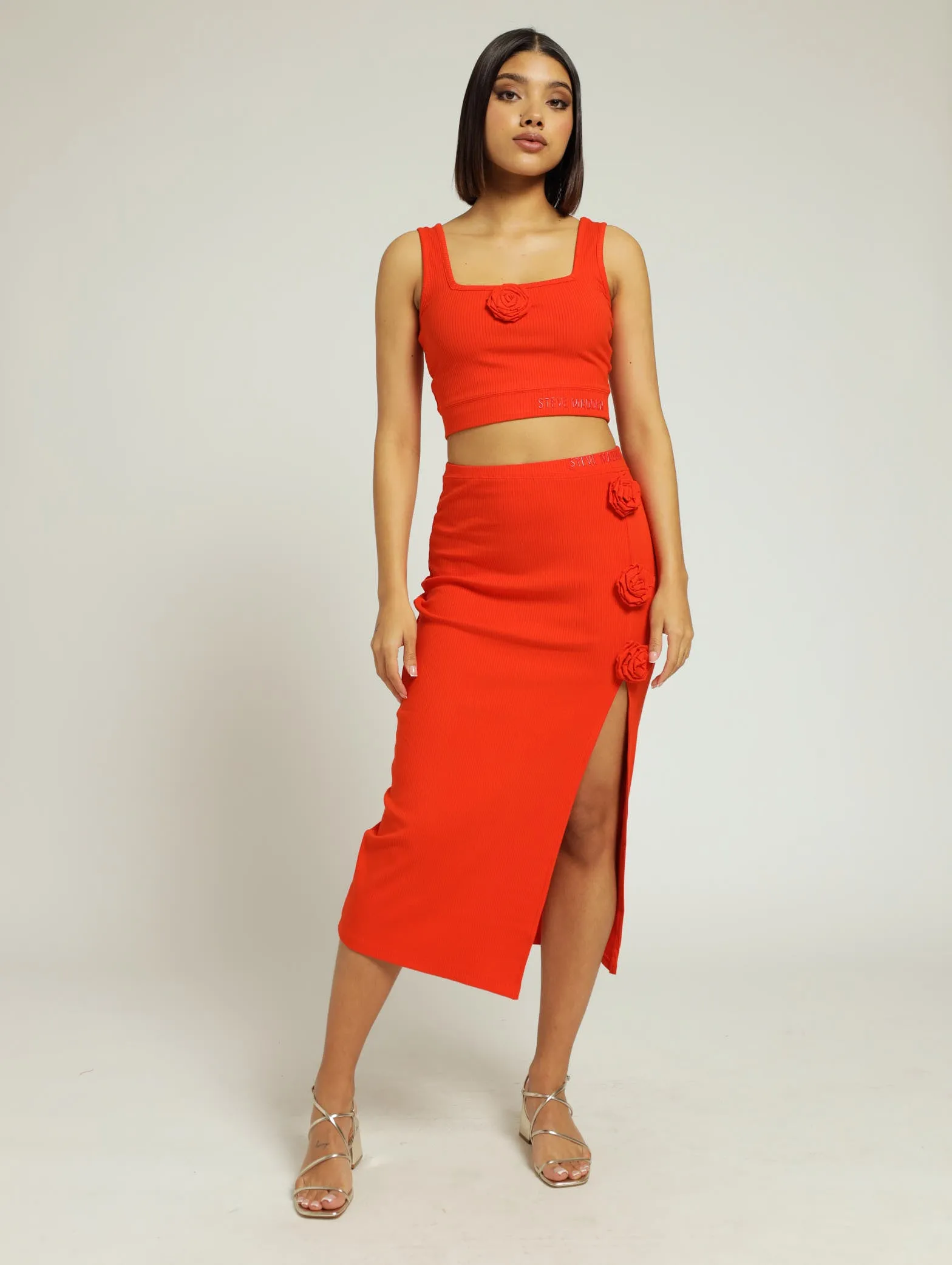 Sadie Bodycon Skirt With Rose - Tangerine