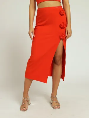 Sadie Bodycon Skirt With Rose - Tangerine