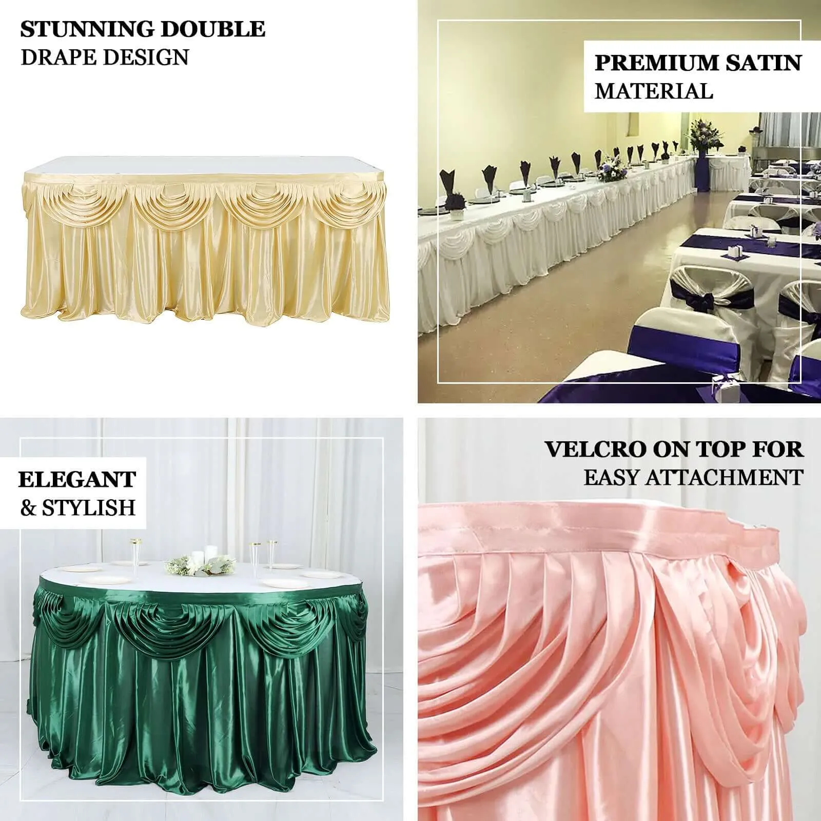 Satin 14ft Table Skirt Peacock Teal - Pleated Double Drape Table Cover