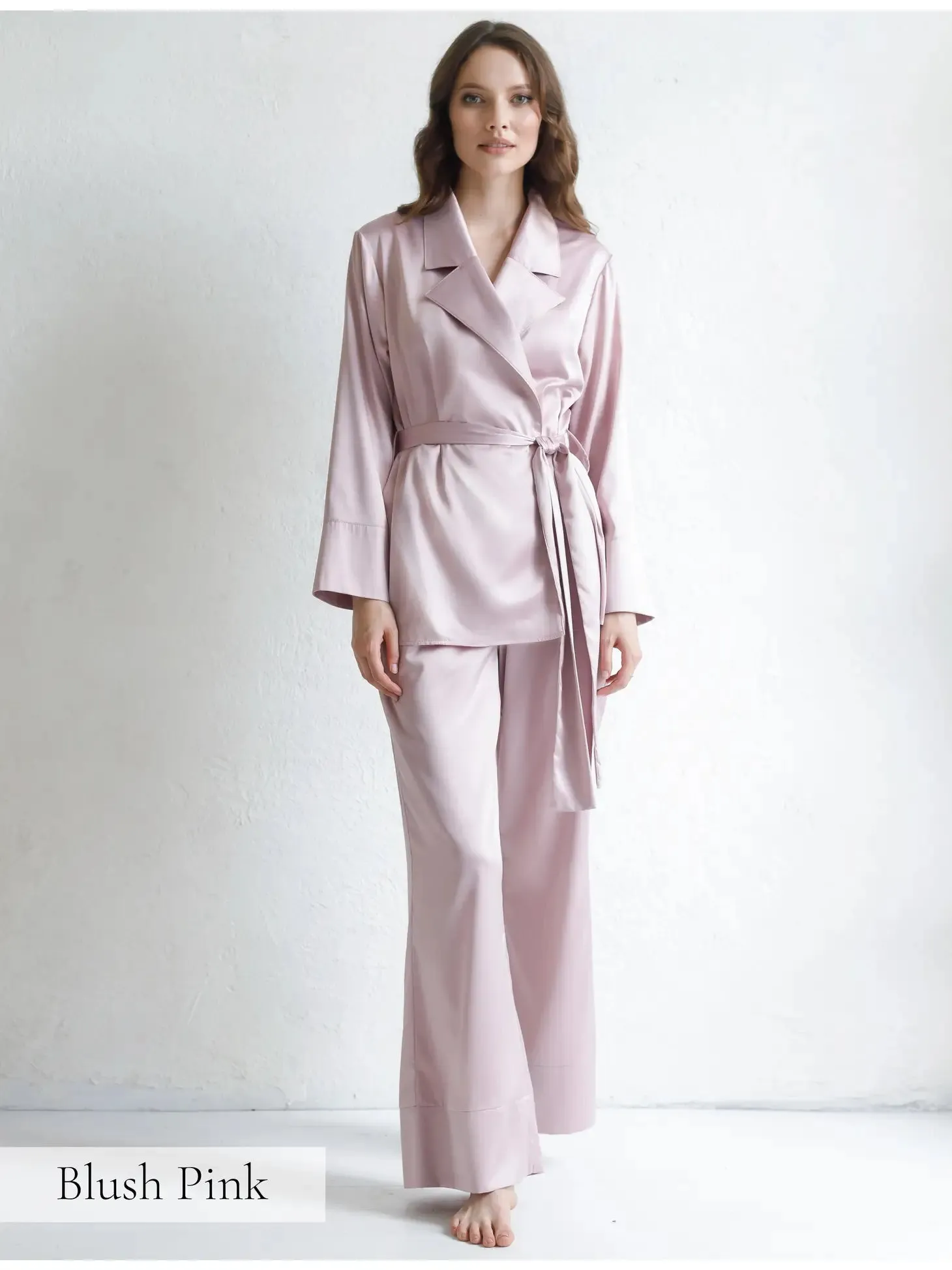 Satin Wrap Pajama Set in Blush