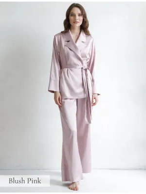 Satin Wrap Pajama Set in Blush