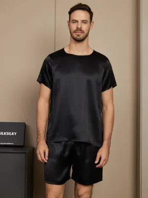 Set van casual herenpyjama's van puur zijde met korte mouwen