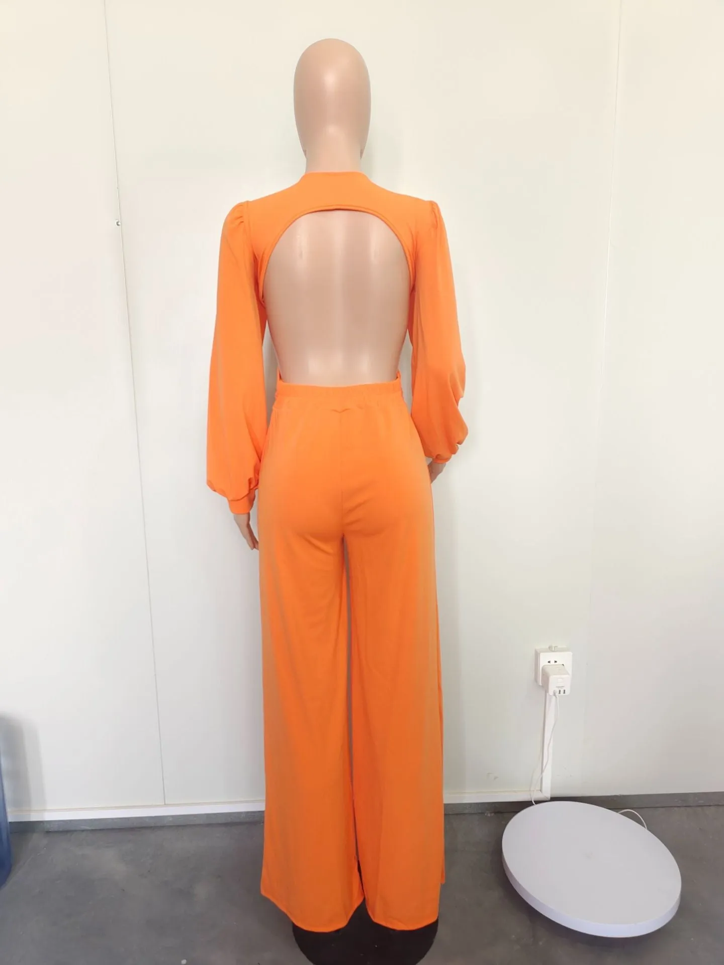 Sexy V Neck Backless Long Jumpsuit Women Long Sleeve Hollow Out