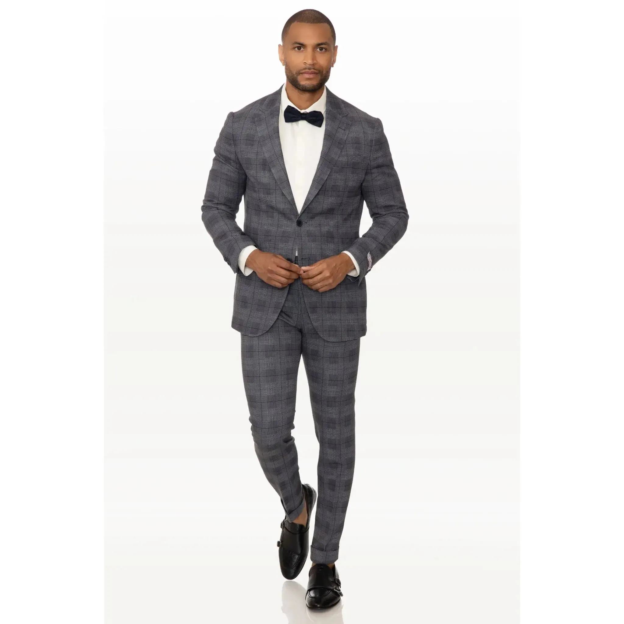 Slim Fit Travel Trousers Black Plaid