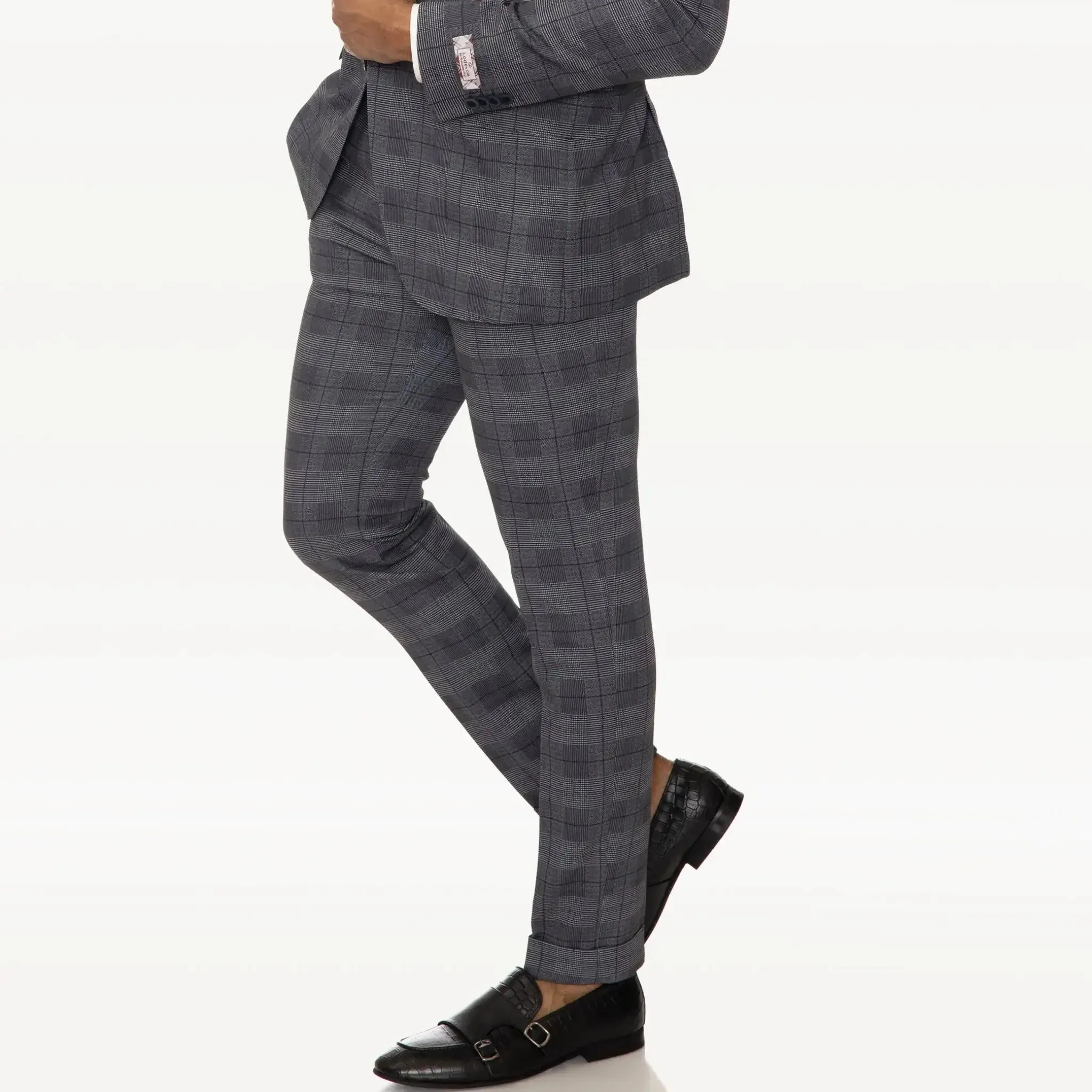 Slim Fit Travel Trousers Black Plaid