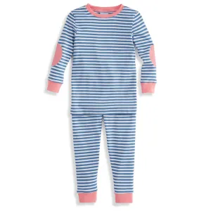 Striped Palmer Pima Jammies -- Royal/White Stripe w/ Flamingo