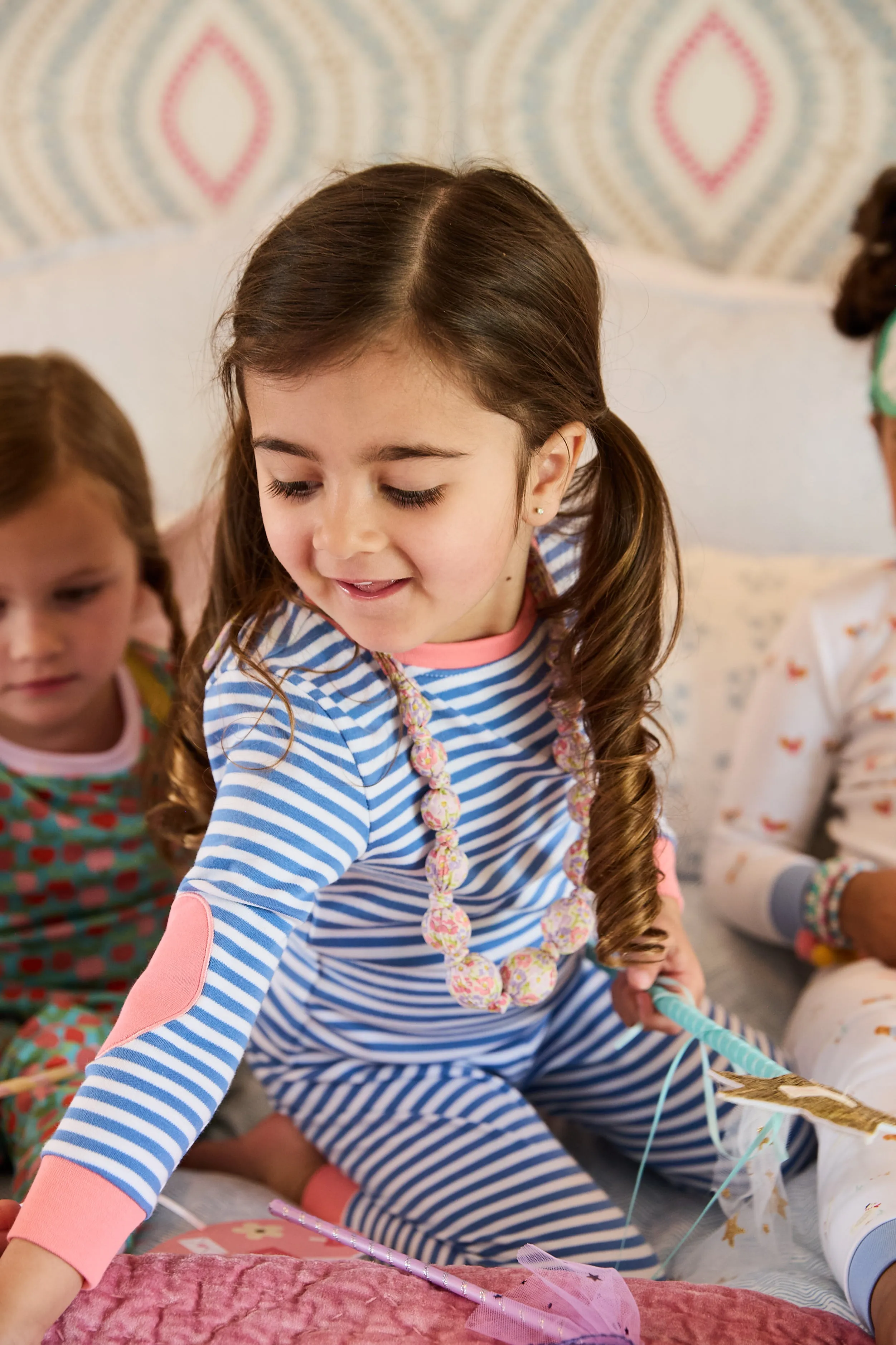 Striped Palmer Pima Jammies -- Royal/White Stripe w/ Flamingo