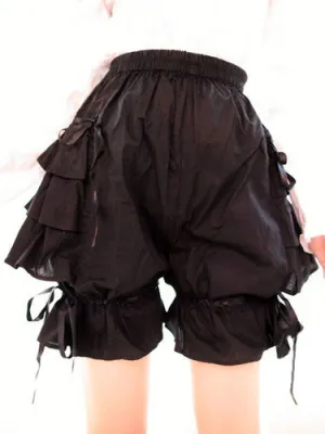 Sweet Black Pink Lolita Bloomers Layered Ruffles Bow Ribbon