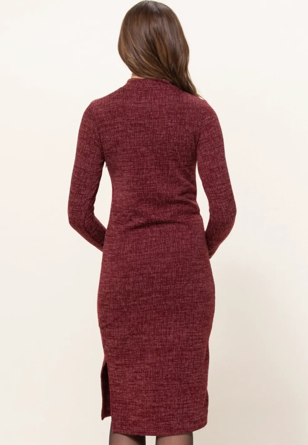 Textured Sweater Knit Side Slit Maternity Bodycon Dress