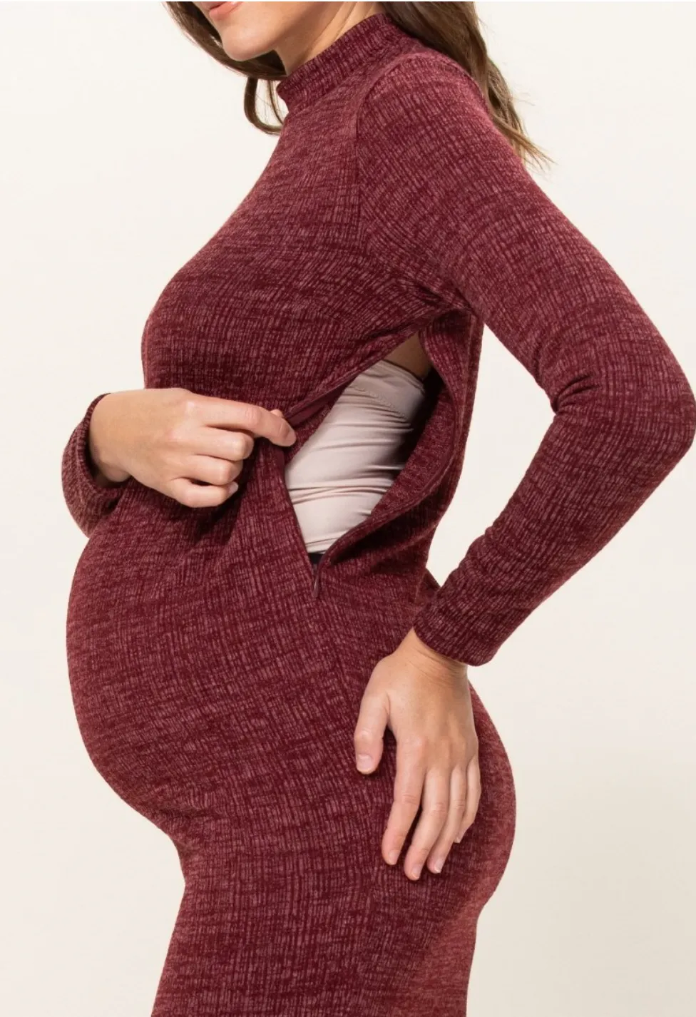 Textured Sweater Knit Side Slit Maternity Bodycon Dress