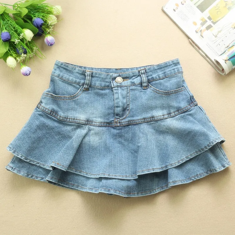 themeisles Ruffle Pleated Skirts Womens Summer Low Waist A Line Y2K Denim Skirt Sexy Mini Short Skirts Women Sex Jeans Woman Skirts