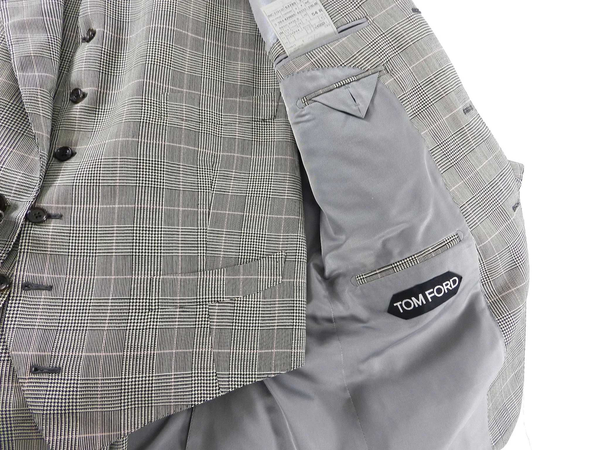 Tom Ford 3 Piece Grey White and Black Check Suit - 42