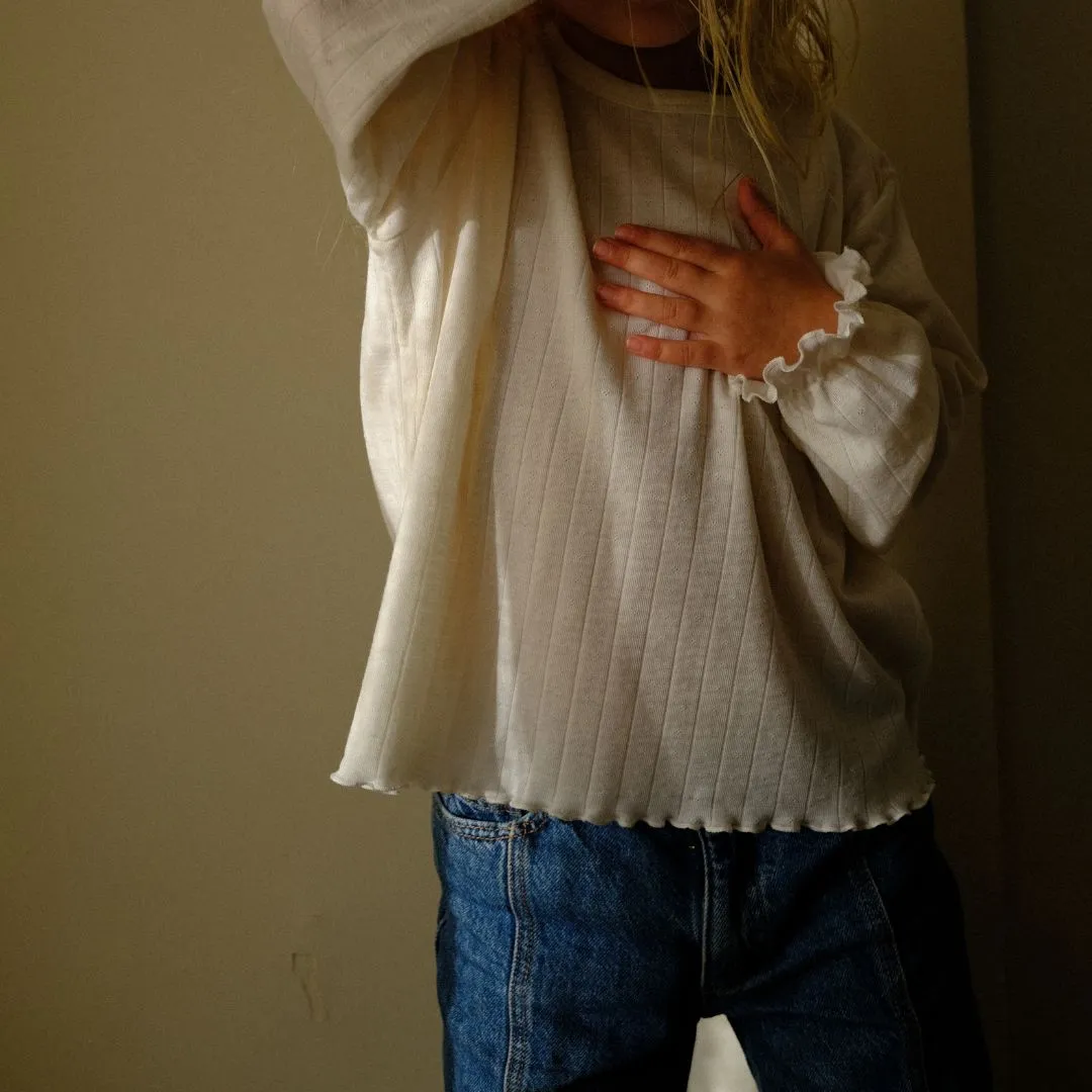 Tothemoon ☾ - Shirt - Long sleeve - Piquette cuffs - Wool & silk - Pointelle - Wide fit