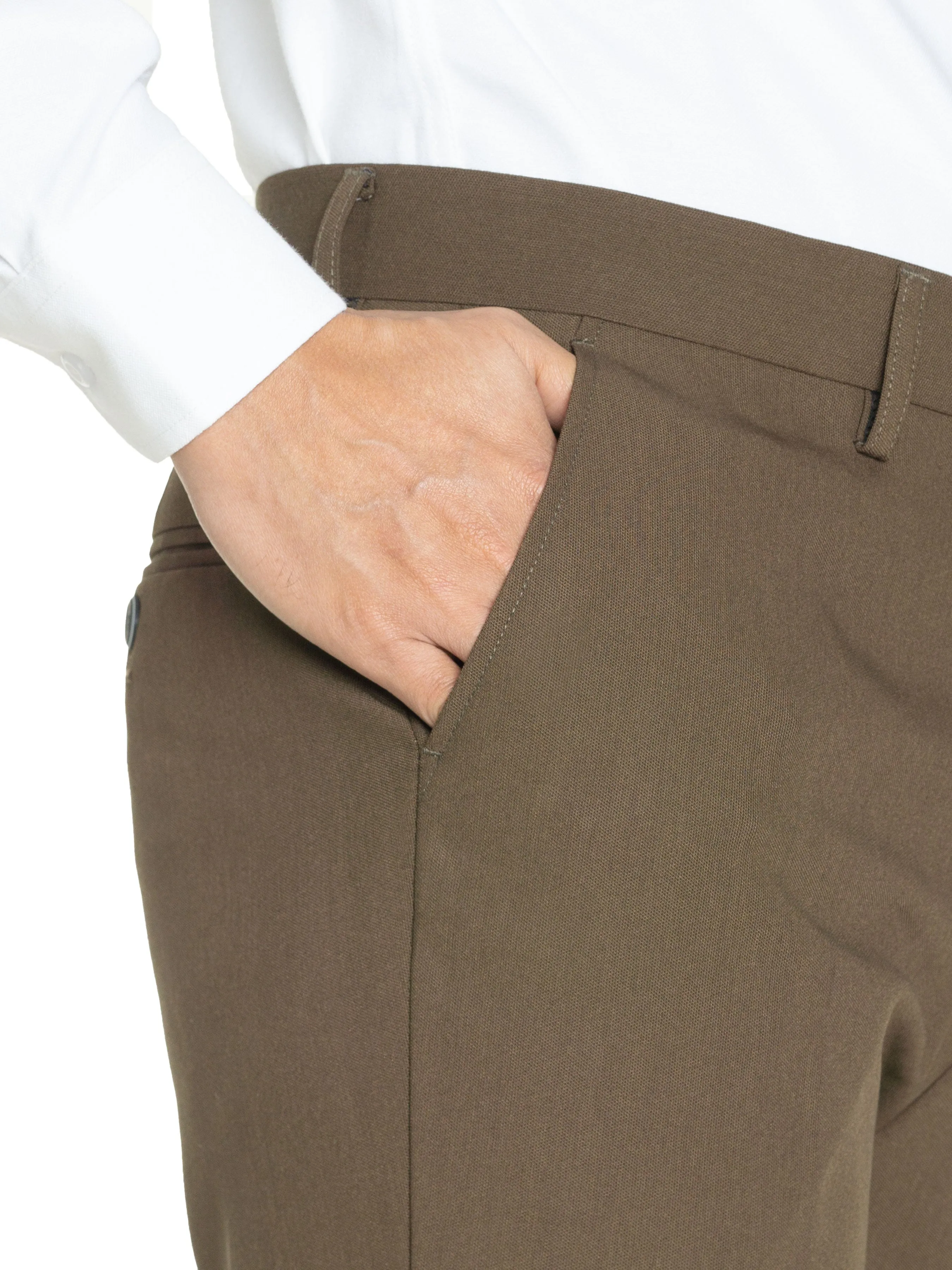 Trousers With Belt Loop - Coffee Plain (Slim Straight)