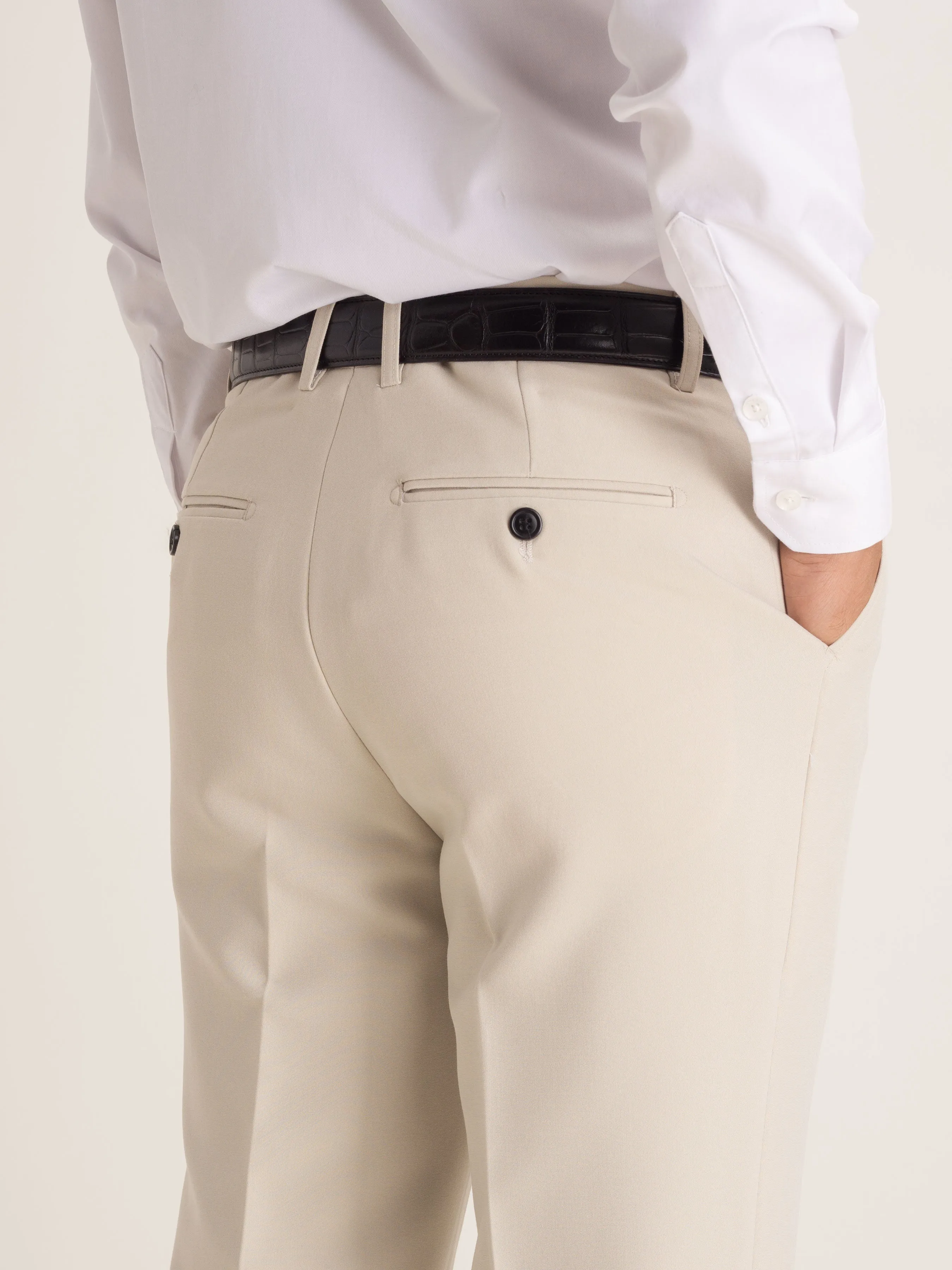 Trousers With Belt Loop - Sand White Plain (Slim Straight)